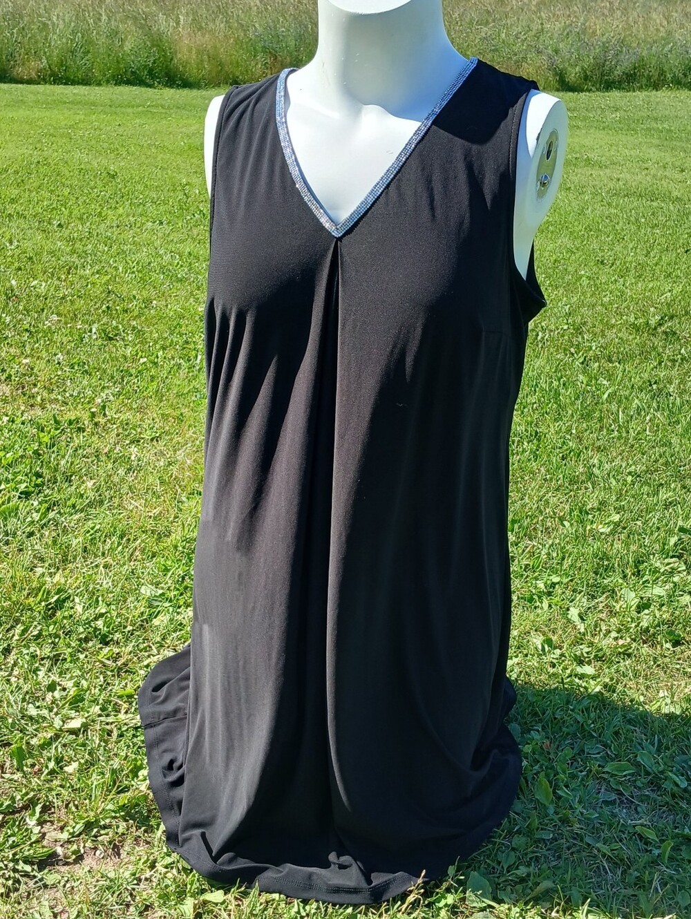 NEW NWT Black Dress Rhinestone Crystals Keyhole Back Stretchy Sleeveless size XL